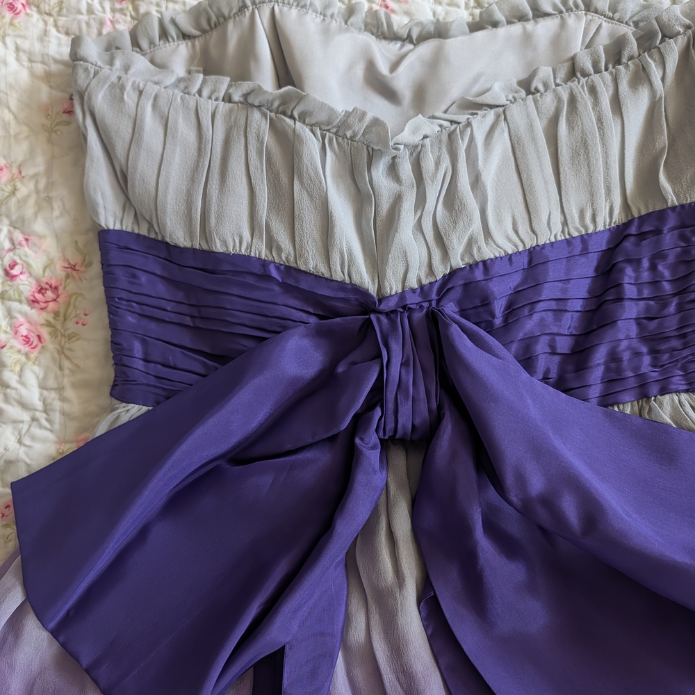 Strapless Purple Ombre Bow Party Dress - Picture 3 of 6